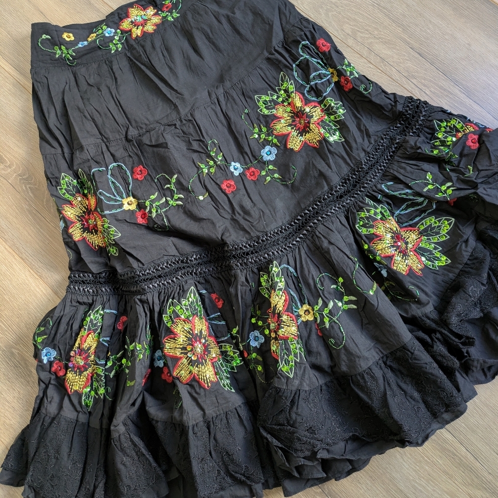 Floral Beaded Tiered Lace Skirt